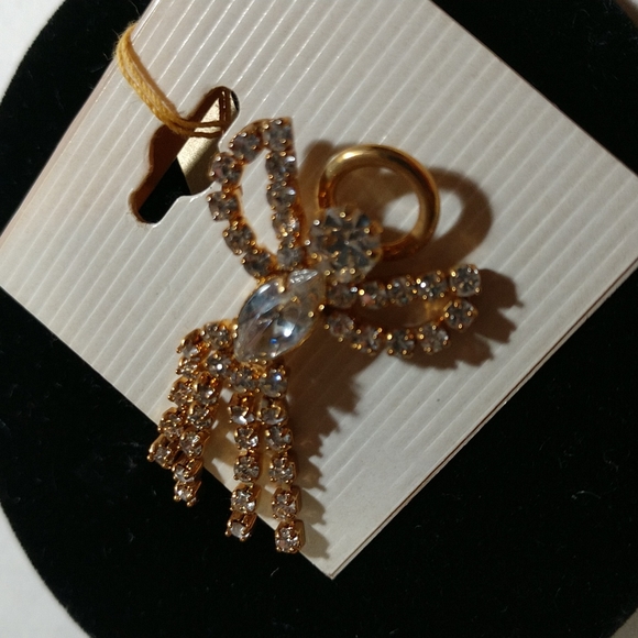 Antique Gold Tone Faux Diamonds Angel Pin 1 1/4" Inches - Picture 7 of 8